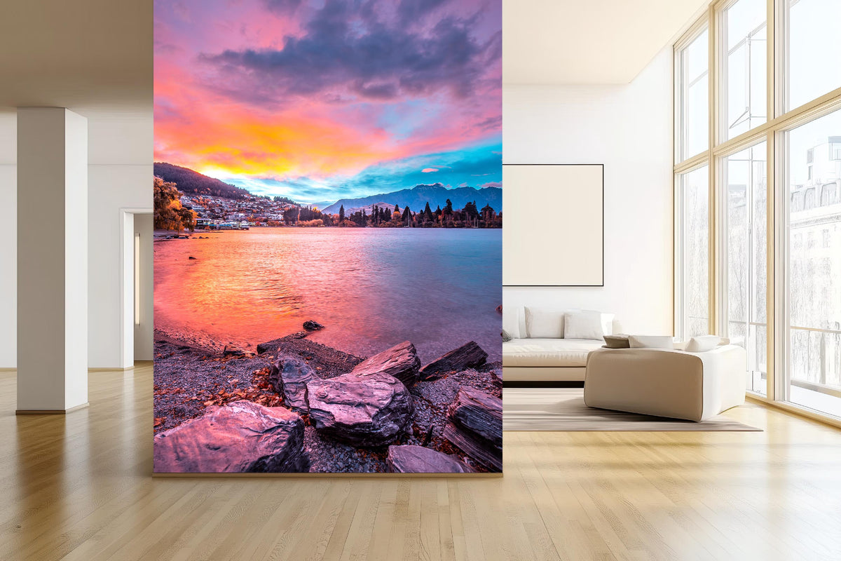Queenstown Sunrise Scenic Wall Mural for Living Area