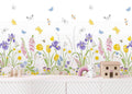 Rabbits and Butterflies in Floral Garden Wallpaper Mural for Kids Room