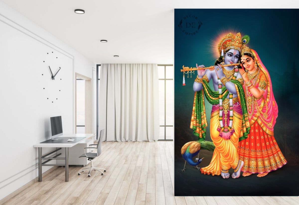 Radha Krishna Bansuri Colourful Wallpaper Mural