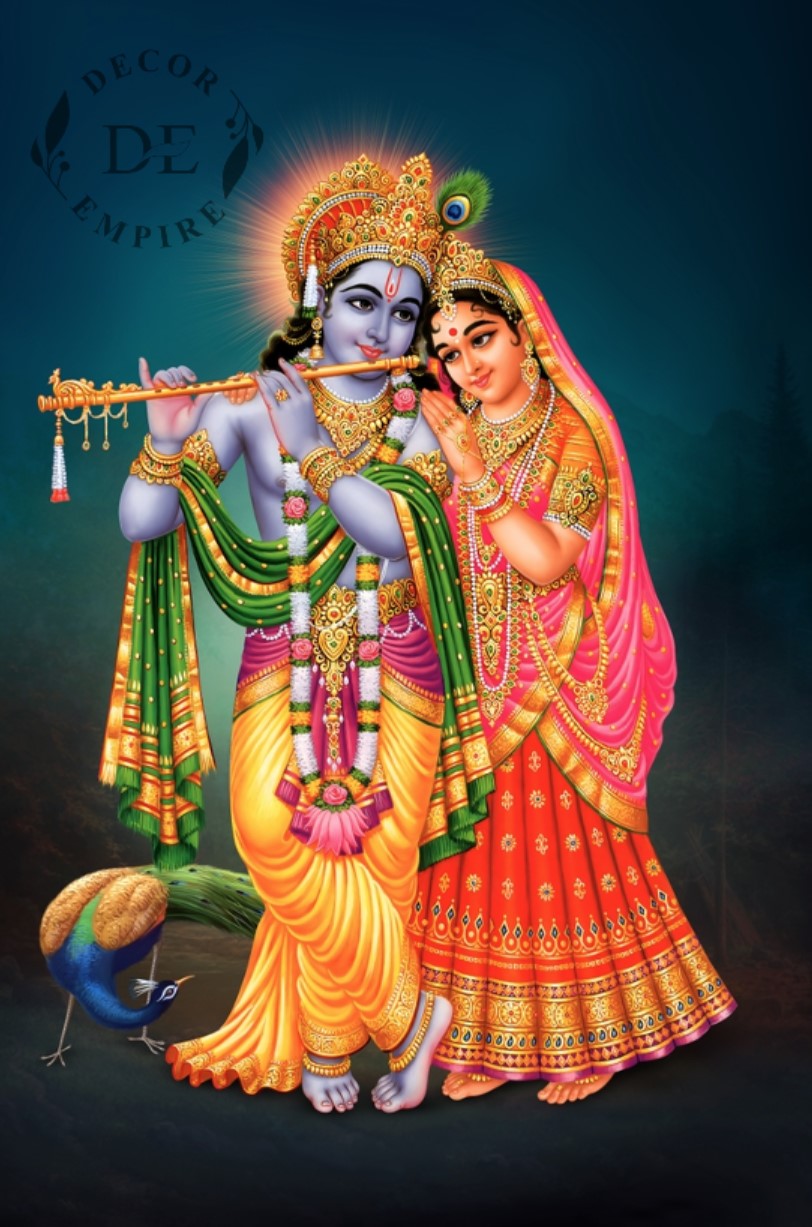 Radha Krishna Bansuri Colourful Wallpaper Mural