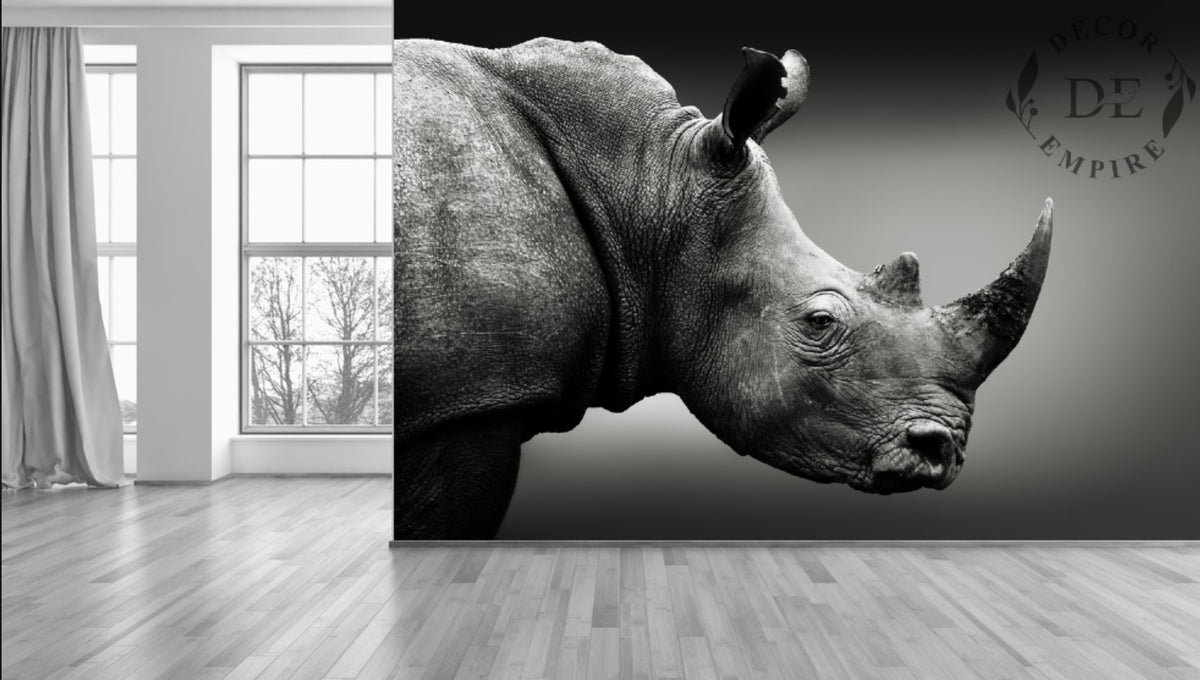 Black and White Rhino Wallpaper Mural