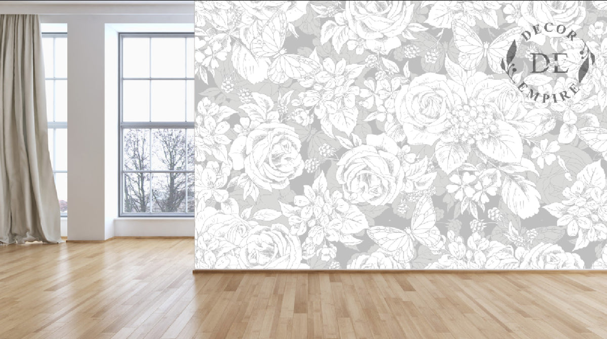 Elegant Roses Grey Floral Wallpaper Mural