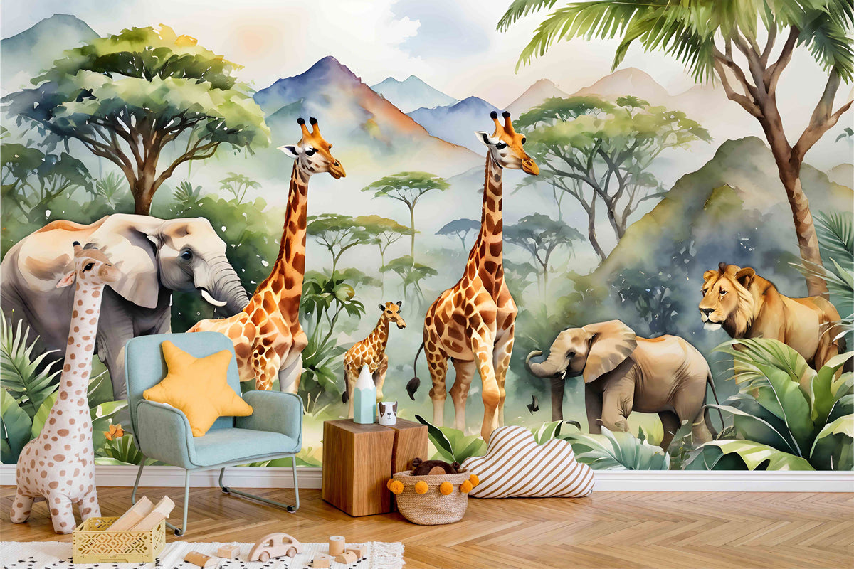 Safari Animals Wallpaper for Kids Play Room