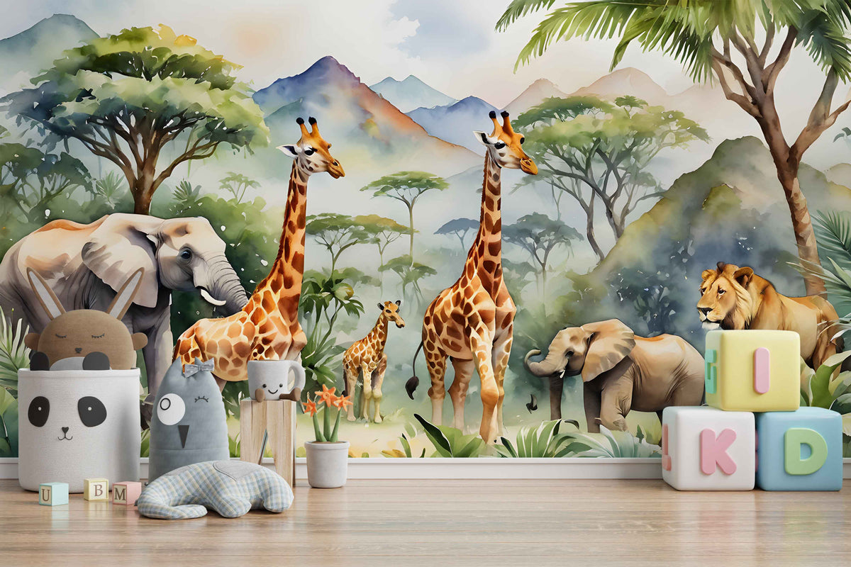 Safari Animals Wallpaper for Play Area