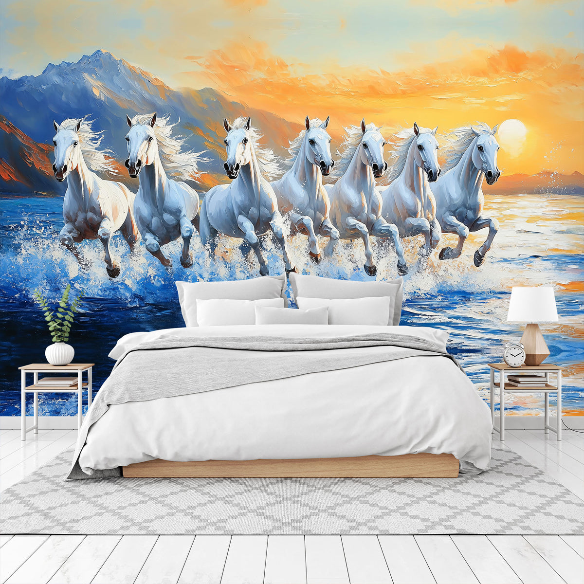 Seven White Horses Wallpaper for Bedroom