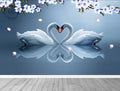 Swans Making Heart in the Lake Wallpaper Mural