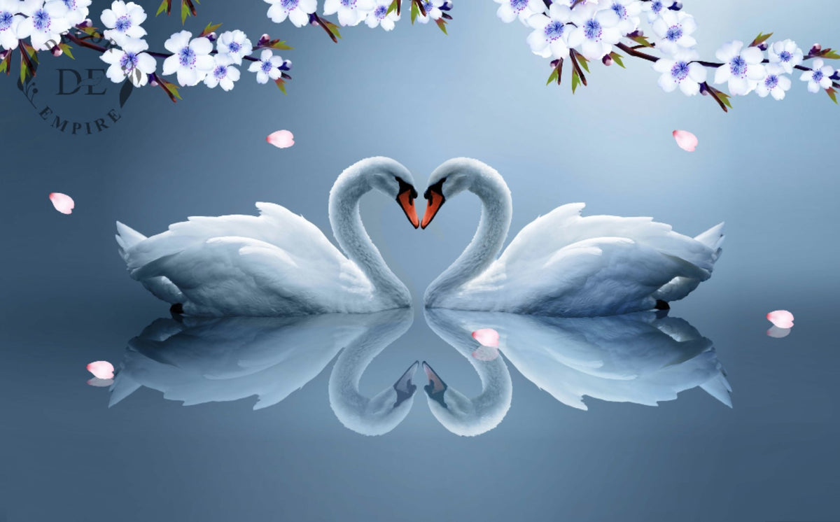 Swans Making Heart in the Lake Wallpaper Mural