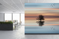 Tree Silhouette on Calm Ocean at Sunset Wall Mural for Office
