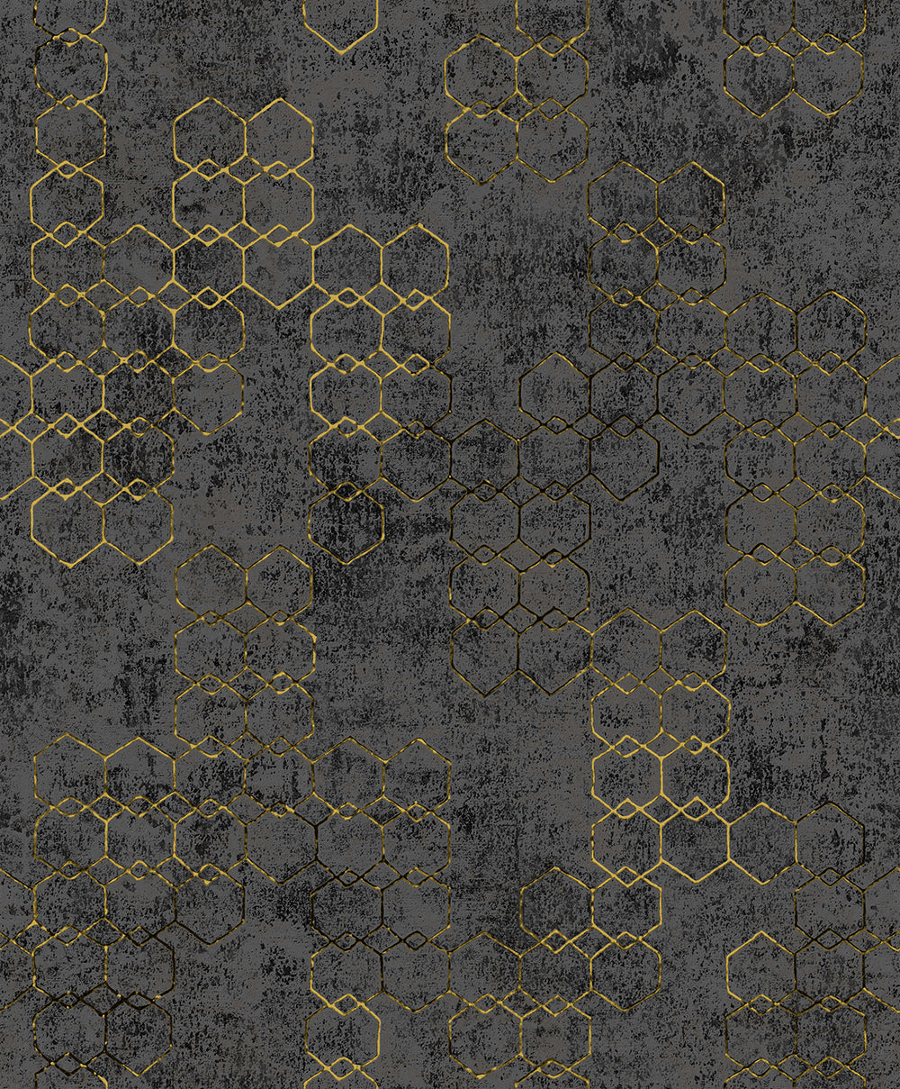 Gold and Grey Textured Hexagons Geometric Wallpaper - 11461