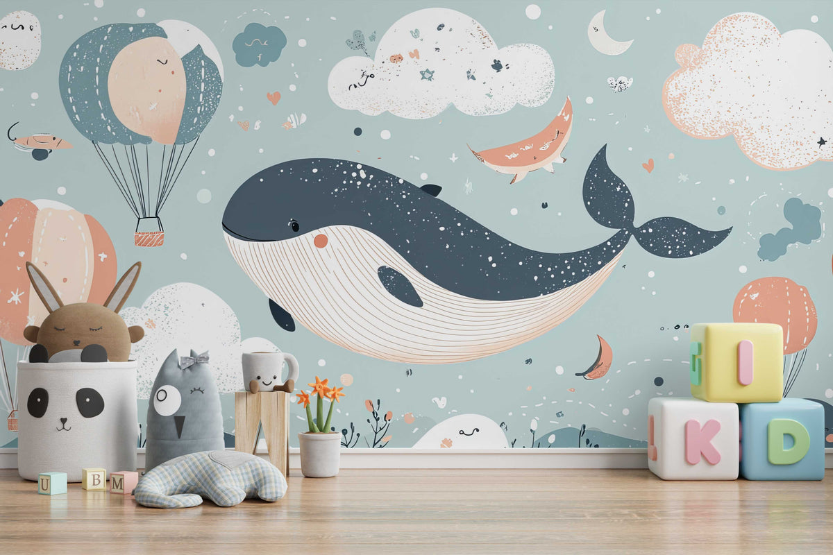 Whale Dreams Pastel Wallpaper Mural for Kids Area
