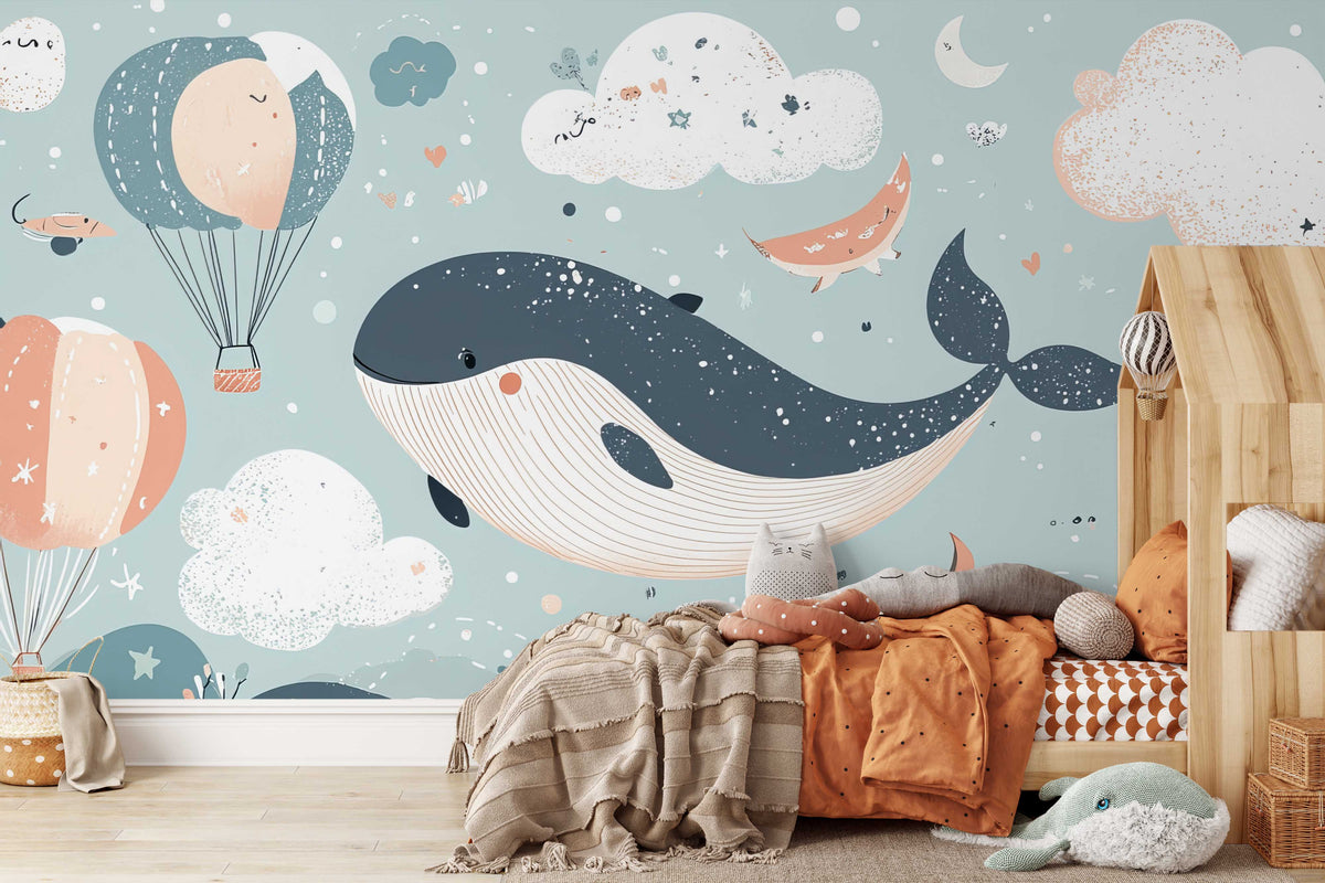 Whale Dreams Pastel Wallpaper Mural for Kids Bedroom