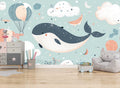 Whale Dreams Pastel Wallpaper Mural for Kids Play Area