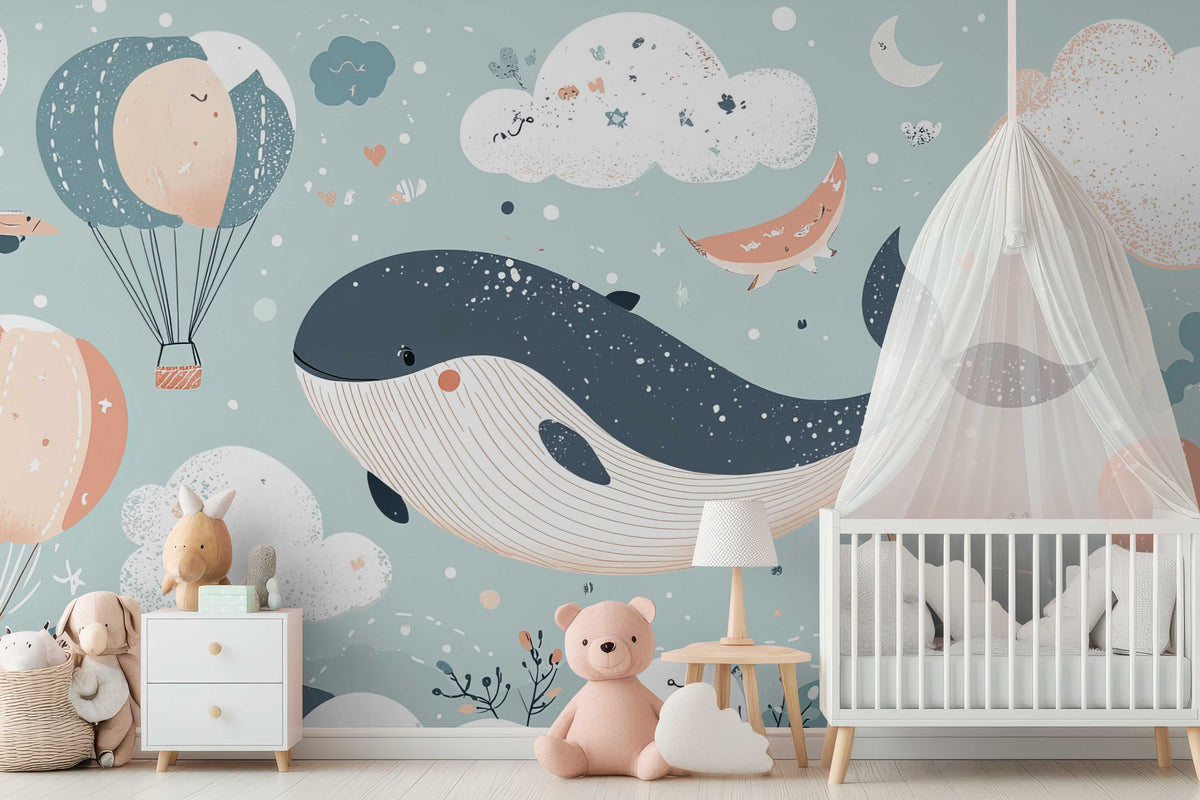 Whale Dreams Pastel Wallpaper Mural for Nursery