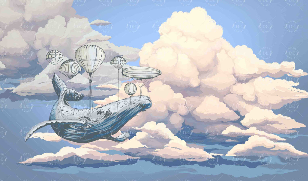 Whale Sky and Air Balloons Wall Mural