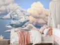 Whale in the Sky with Air Balloons Wallpaper Mural for Kids Bedroom