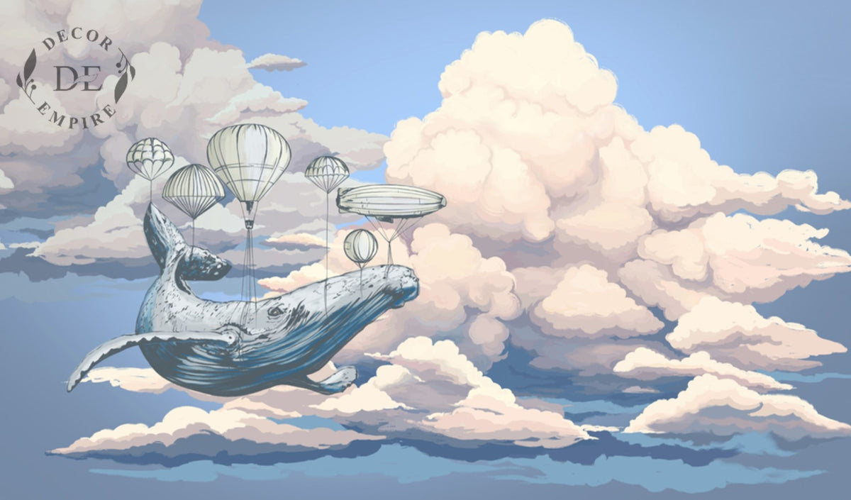 Whale in the Sky with Air Balloons Wallpaper Mural