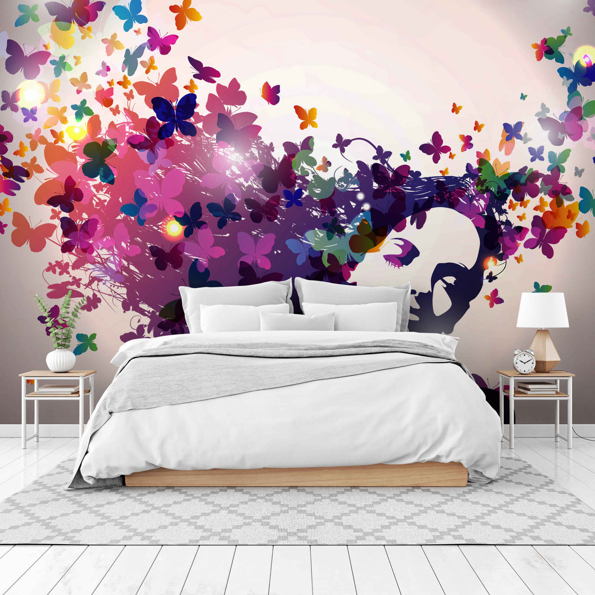 Woman with Butterflies Wall Mural for Bedroom