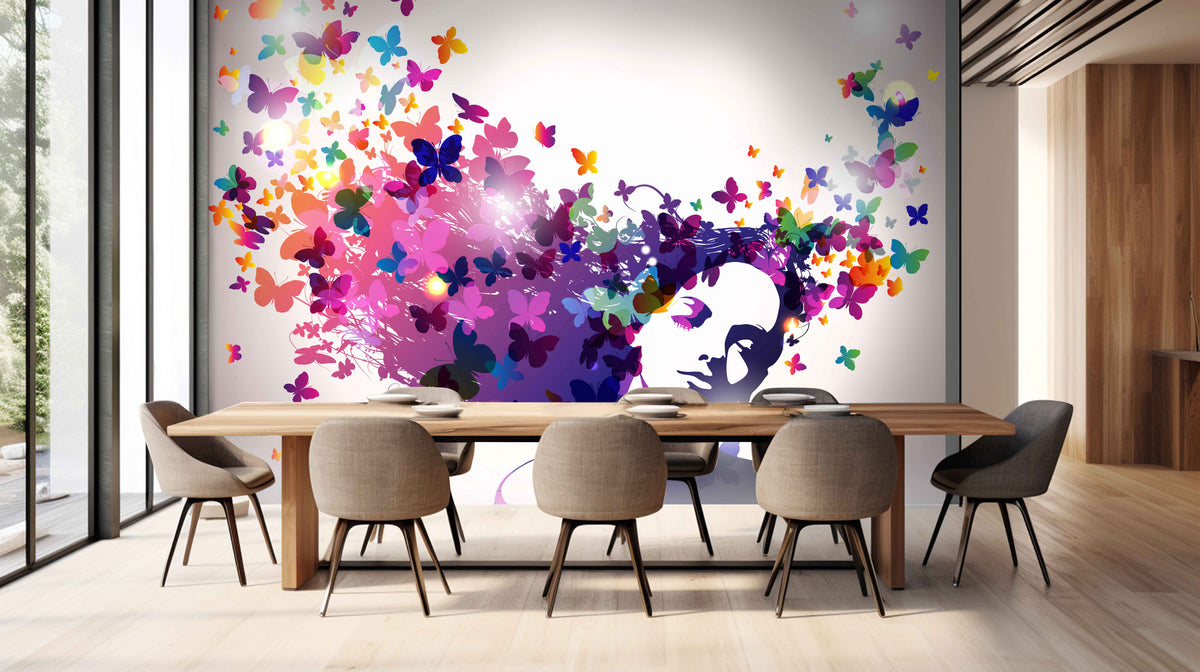 Woman with Butterflies Wall Mural for Dining Room