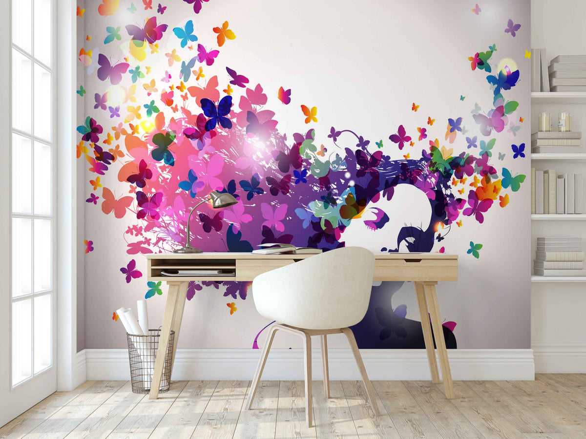 Woman with Butterflies Wall Mural for Study Area
