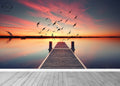 Wooden Bridge on the Lake at Sunset Wallpaper Mural