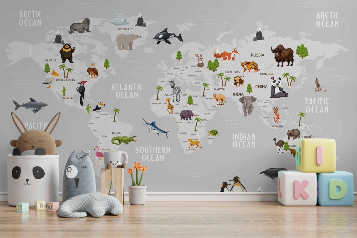 World Map for Nursery Wallpaper Mural