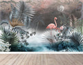 Tropical Plants and Flamingos in the Lake Wallpaper Mural