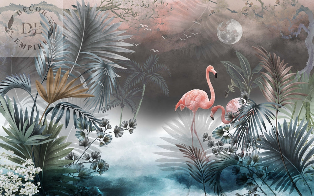 Tropical Plants and Flamingos in the Lake Wallpaper Mural