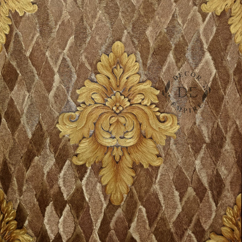 Luxury Brown and Gold Damask Wallpaper 11017