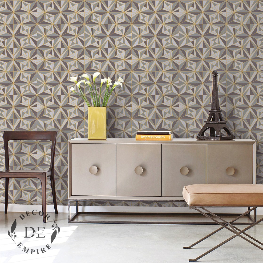 Modern 3D Geometric Wallpaper – Grey / Brown / Off White - 11344