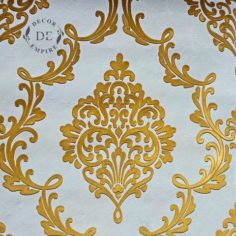 Gold and Beige Big Damask Wallpaper - 11088