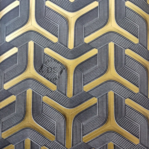 3D Geometry Metallic Black and Gold Wallpaper - 11091