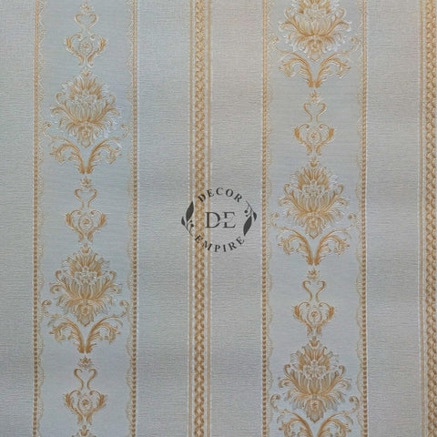 Beige and Gold Vertical Damask Wallpaper - 11101