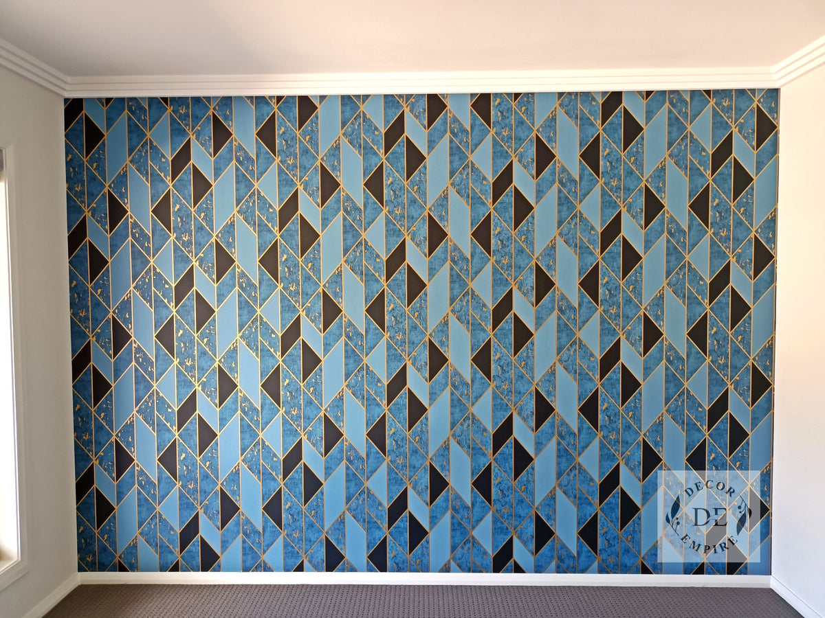 Modern Geometry Wallpaper – Blue / Gold / Black - 11003