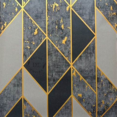 Modern Geometry Wallpaper – Black / Grey / Gold - 11002