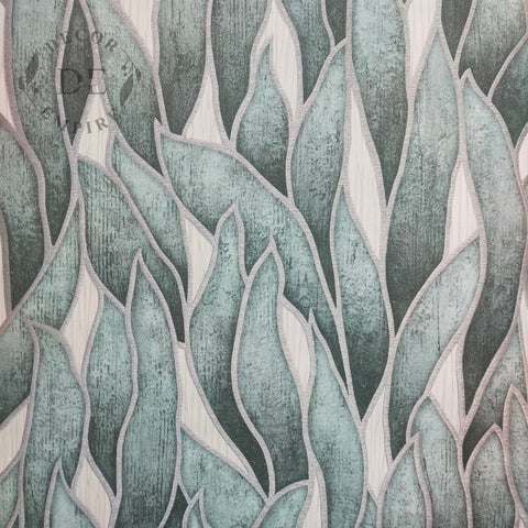 Aqua and Silver Fern Embossed Wallpaper - 11139