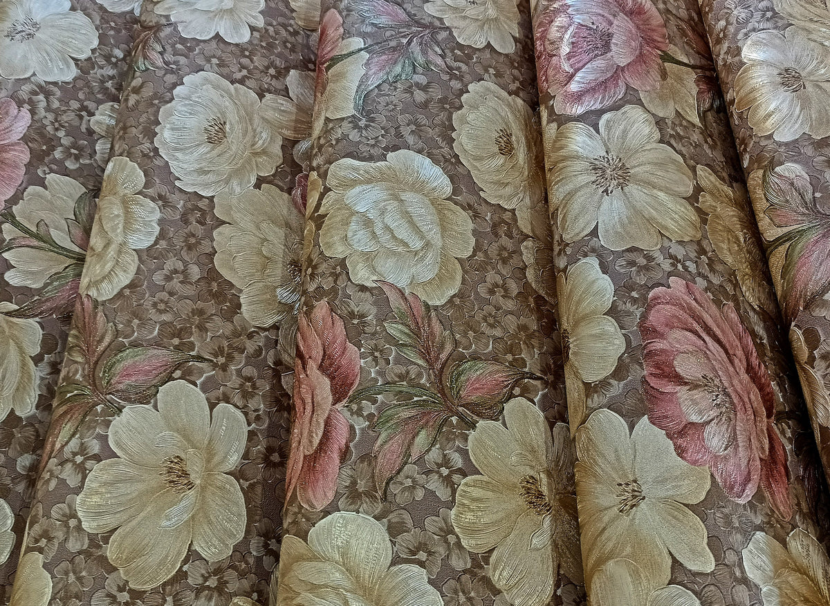 Cheerful Floral Wallpaper - Spicy Pink and Cream