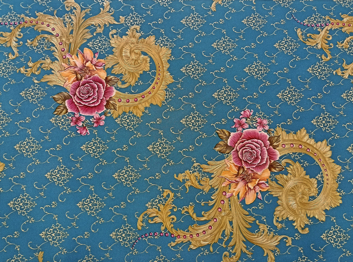 Luxury Pink Rose, Gold and Damask Wallpaper - 11355