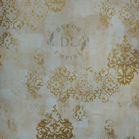 Modern Beige and Gold Damask Wallpaper - 11116