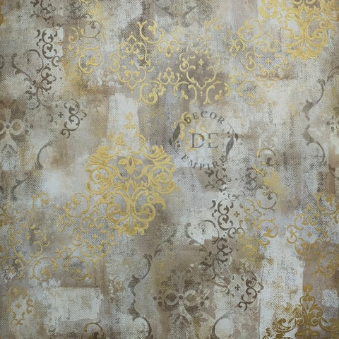 Modern Light Brown and Gold Damask Wallpaper - 11115