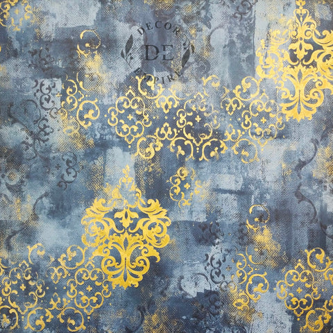 Modern Blue and Gold Damask Wallpaper - 11113